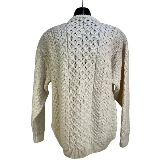 Carraig Donn Merino Wool Ivory Cable Knit Pullover Sweater Fisherman Unisex
